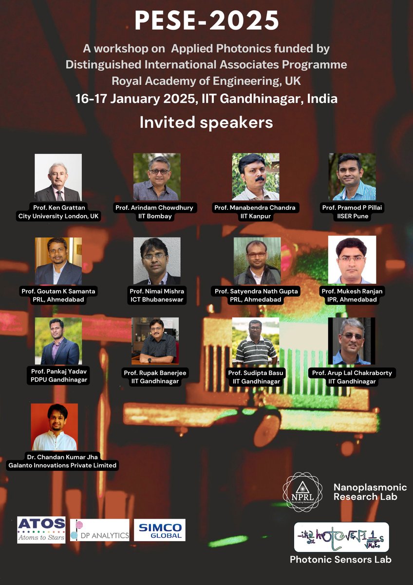 NprlLab_iitgn's tweet photo. 🔬 Calling all nanoplasmonics and photonics enthusiasts! 🔬
Join our workshop on "Photonics for Energy, Sensing, &amp; Education" hands-on experience with:
Single particle optical microscopy
Tunable diode laser absorption spectroscopy
📅 Jan 16-17,2025📍IIT Gandhinagar
#plasmonics https://t.co/amuj9qcyT7
