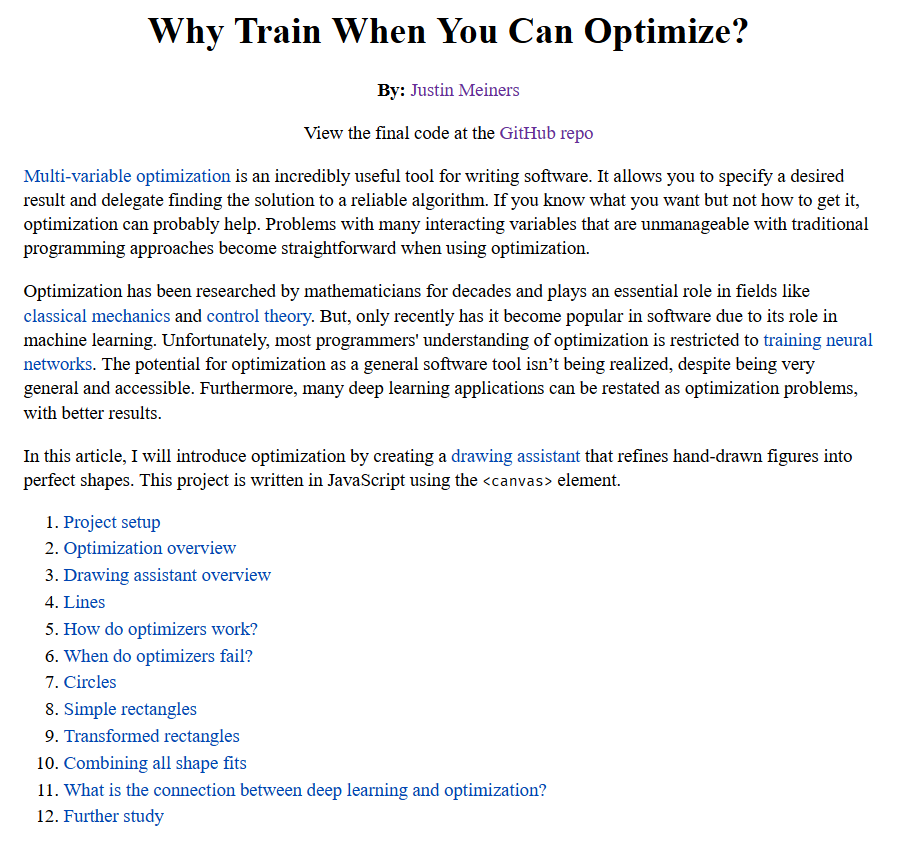 Abhishekcur's tweet image. Really great article for optimization
really great article on optimization for software developers
-multi-variable optimization is an incredibly useful tool for writing software
-maths with cs stuffs