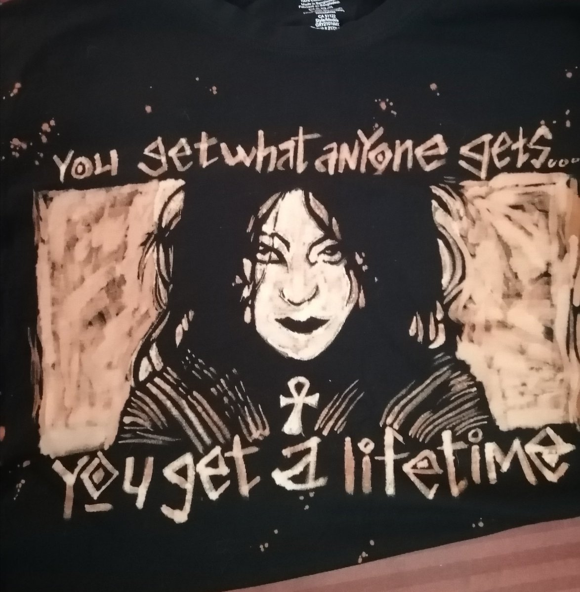 Jerridiot's tweet photo. @willowitcher My wife recreated one of my absolute favorite old long worn out and discarded T-shirts for me using bleach 🖤 https://t.co/0TJf94rmFL