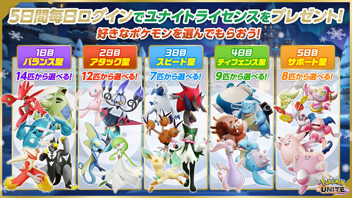📢まだ間に合うよ！ ＼ 5日間ログインで、毎日好きなポケモンの