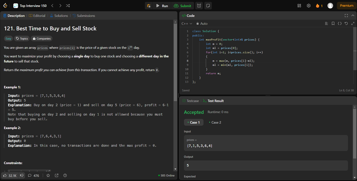 arav_mahind's tweet image. #Day16 of #30daysProductivityChallenge 

-- 📍Solved array related questions 
-- 💻Leetcode 
   - 1014. Best Sightseeing Pair 
   - 121. Best Time to Buy and Sell Stock 
   - 122. Best Time to Buy and Sell Stock II
   - 55. Jump Game 

#100DaysOfCode #buildinpublic #dsa #LeetCode