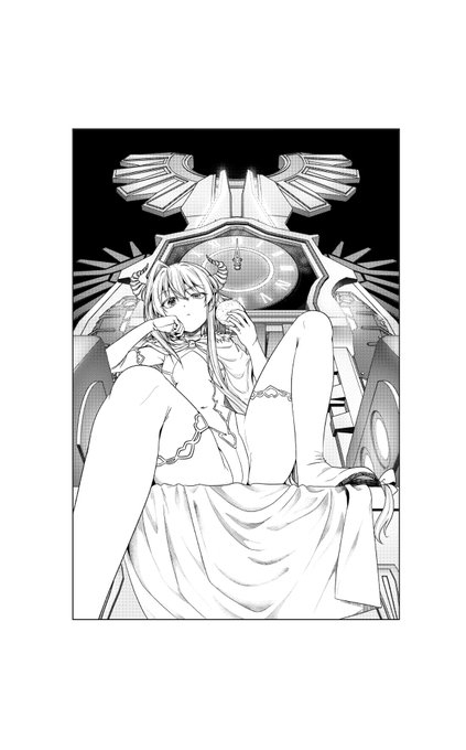 本日27日コミカライズ版チュートリアルが始まる前に2巻発売となりました!5話から9話まで収録ですよろしくお願いしまーす。宣伝記念絵はまた近いうちに上げますので代わりに12話用(掲載は2月発売号)扉絵の魔王アル様のお姿置いておきます。こちらは店舗候補から採用されなかったお題。かっこいい椅 