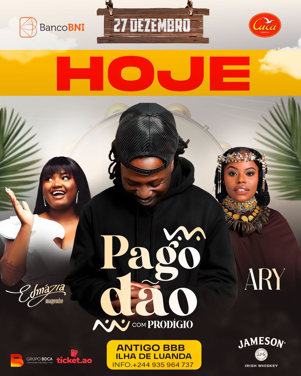 HOJEEEEEEEEEEEEEE‼️
NA ILHA DE LUANDA, NO ANTIGO BBB📍
PORTAS ABERTAS AS 19H⏰
MESAS ESGOTADAS| BILHETES INDIVIDUAIS NO LOCAL!
INFO: 935964737