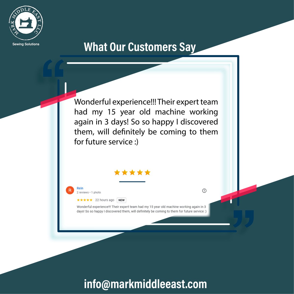 MARKE2002's tweet image. Thrilled to see another happy customer!  Your trust inspires us to deliver the best sewing solutions every time.
Click on the following link for more details.
markmiddleeast.ae/domestic-sewin…

#SewingMachineService #SewingSolutions #ExpertRepairs #SewingMachineMaintenance #QualityService