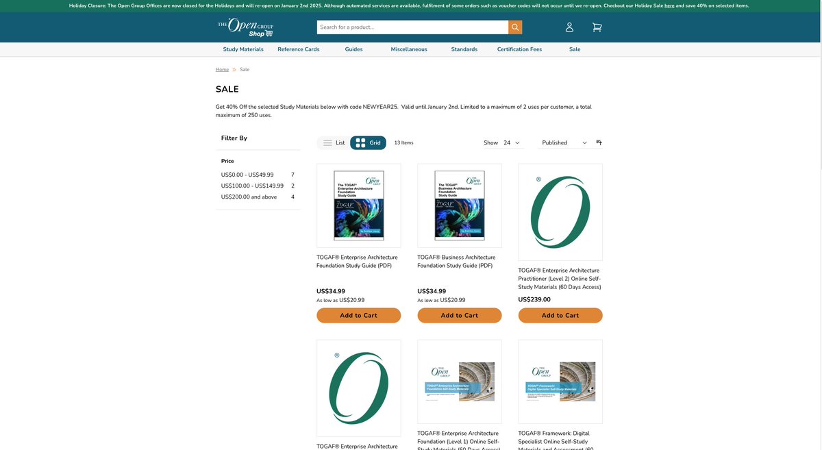 TOGAF® (@togaf_r) on Twitter photo Don't miss out on <a href="/TheOpenGroup/">The Open Group</a> Holiday sale. Save 40% on selected Self-Study items shop.opengroup.org/sale #TOGAF #IT4IT #ArchiMate Don't miss out on <a href="/TheOpenGroup/">The Open Group</a> Holiday sale. Save 40% on selected Self-Study items shop.opengroup.org/sale #TOGAF #IT4IT #ArchiMate