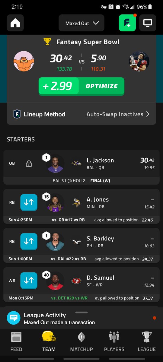 PizzlePii's tweet photo. @NFLFantasy I had Adam thielen in flex but now he is questionable 🤷🏾‍♂️ #NFL #Fantasyfootball #Superbowl https://t.co/Uej1C35v3j