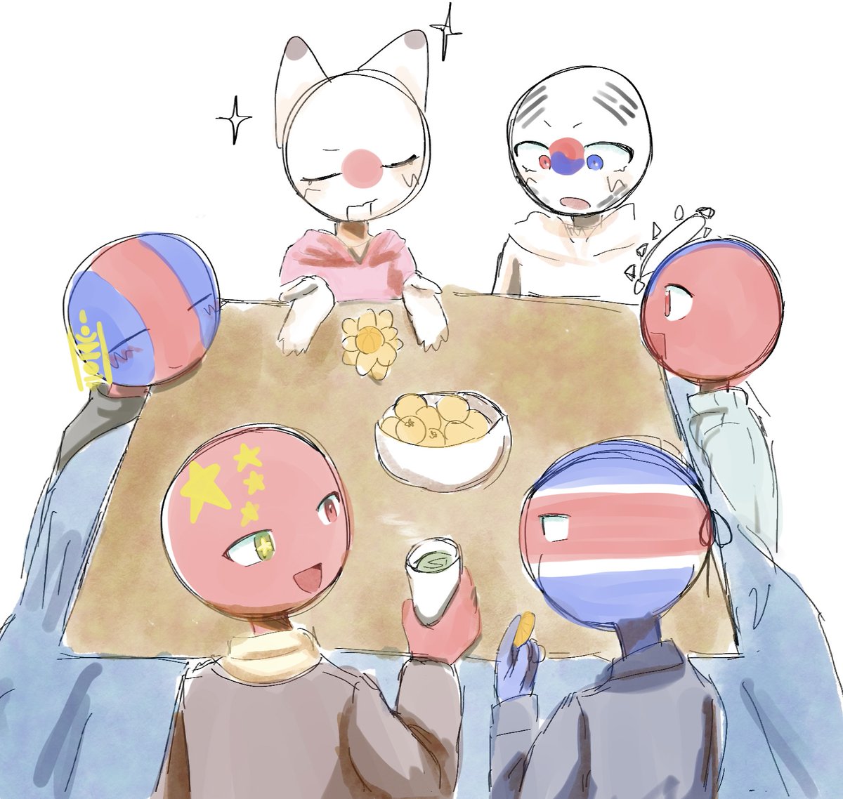 東アジアがこたつでみかん🍊🍊 #カントリーヒューマンズ #CountryHumans