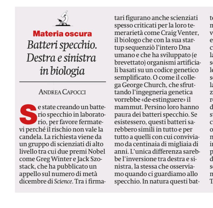 andcapocci's tweet photo. Cosa sono i batteri specchio e perché fanno tanta paura. @ilmanifesto  
https://t.co/JuA2Wp5fKC https://t.co/XhsBhZDOPs