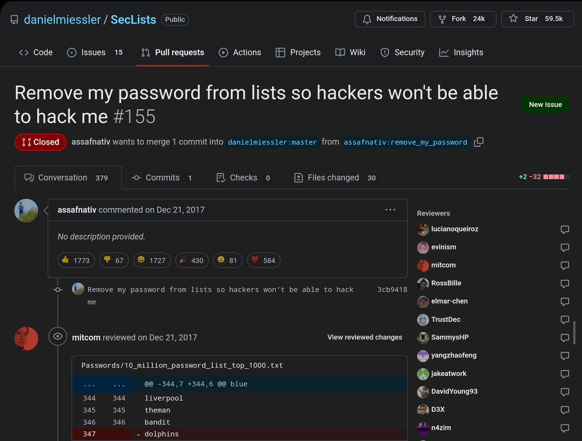 😅🤣😅🤣 Au moins les hackers ne trouveront pas son mot de passe! 

Pour les personnes pas technique, il s'agit d'une pull request (PR) sur github permettant d'envoyer des demandes spéciales au propriétaire du projet. 
Donc ici, il y a un gars qui a demandé à retirer son mot de