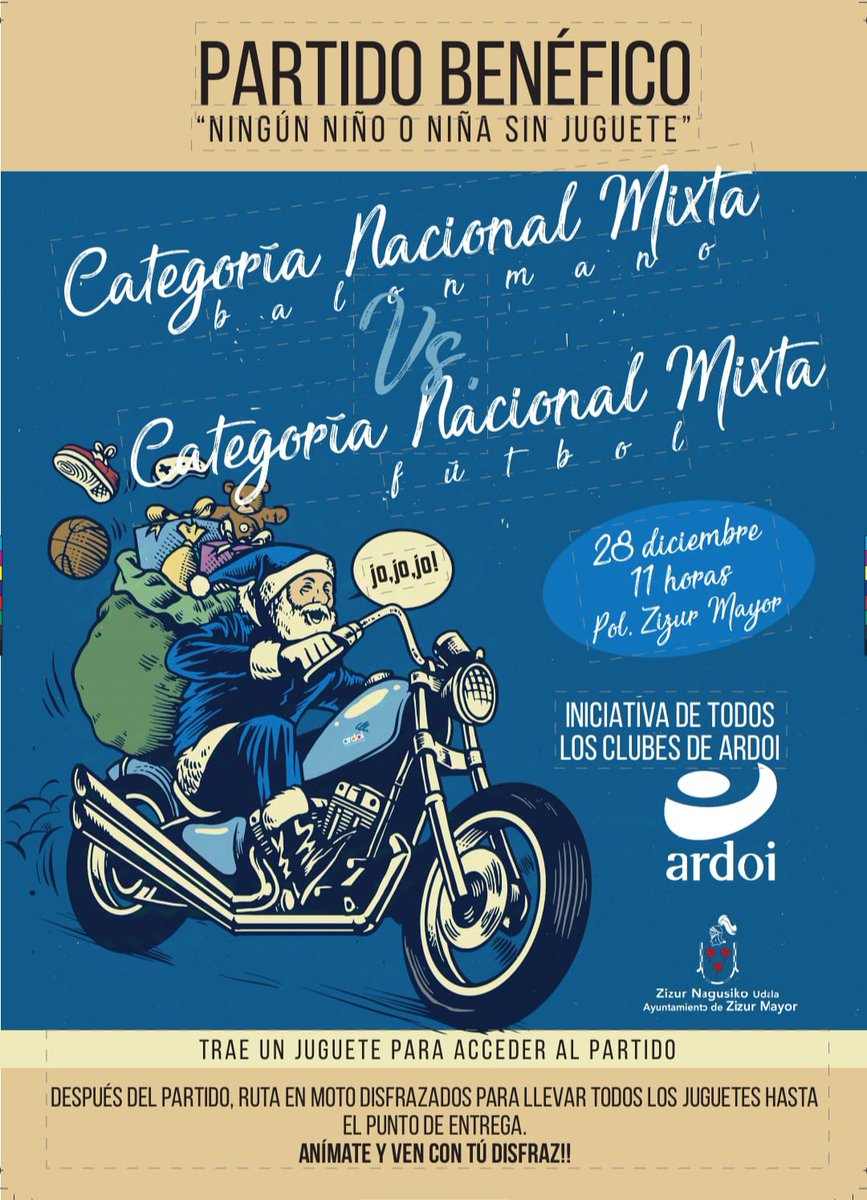ayerritu's tweet photo. Mañana por la mañana tenemos una cita en #Zizur para apoyar a los niños y niñas que no lo tienen todo en Navidad. Trae un juguete y disfruta de un partido entre los equipos de balonmano y fútbol del #Ardoi. https://t.co/9nmBD85Xj2