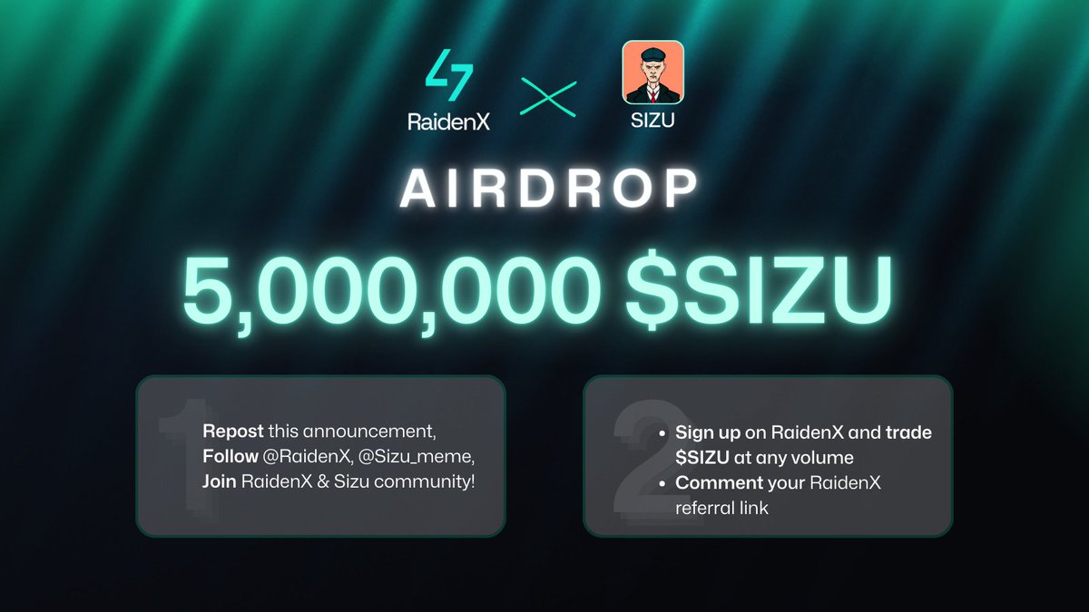 raidenx_io's tweet photo. 🚀 RaidenX x Sizu Airdop Campaign! 🚀

We’re so excited for an Airdop Campaign with @Sizu_meme!

💥 About RaidenX: RaidenX is the ultimate all-in-one trading bot on Sui, offering real-time charting and fast buy-sell options to streamline your trading experience.

💰 Pool: 5,000,000 $SIZU, shared among 50 lucky winners!

💥 How to receive Airdrop:

1️⃣ Repost this announcement, Follow @raidenx_io, @Sizu_meme and Join the RaidenX community: https://t.co/kAgKPSeCY7, Sizu community: https://t.co/yV22BucTRR

2️⃣ Sign up on RaidenX and trade $SIZU at any volume.

3️⃣ Comment your RaidenX referral link below

📅 Duration: 3 Days Only! (10:00 UTC Dec 27 - 23:59 UTC Dec 29, 2024)

👉 Trade $SIZU now: https://t.co/6ZfFk3VeRJ 

Follow RaidenX for the latest updates!