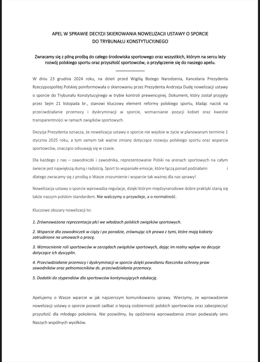#apel #ustawaosporcie
Nie walczymy o przywileje, a o normalność. Dołącz do Nas! Udostępnij nasz apel! 

Wesprzyj wprowadzenie dobrych zmian dla zawodniczek i zawodników.