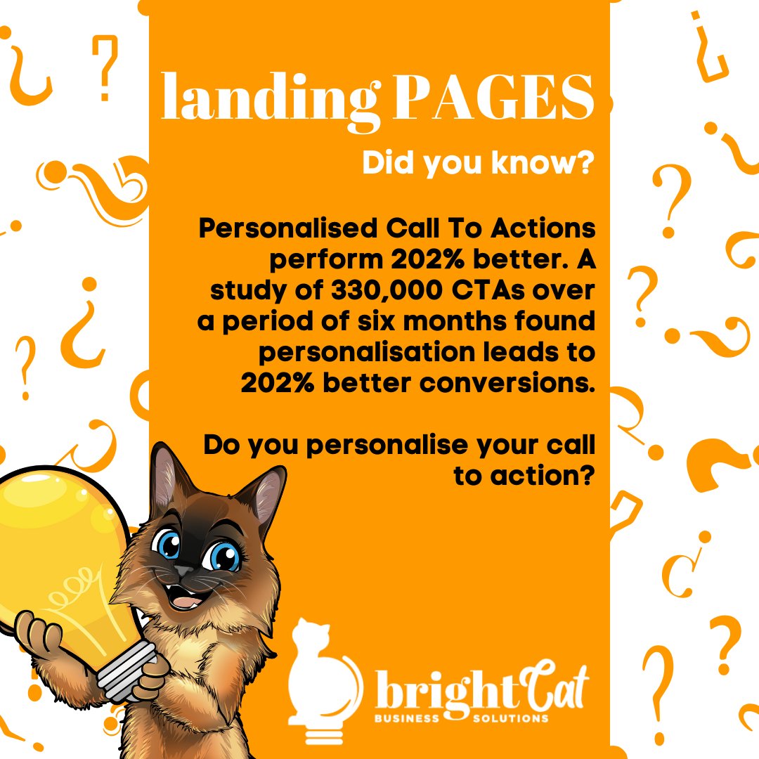 Personalised Call To Actions perform 202% better. A study of 330,000 CTAs over a period of six months found personalisation leads to 202% better conversions. 

Do you personalise your call to action?
#landingpages #emailmarketing #buildyourlist