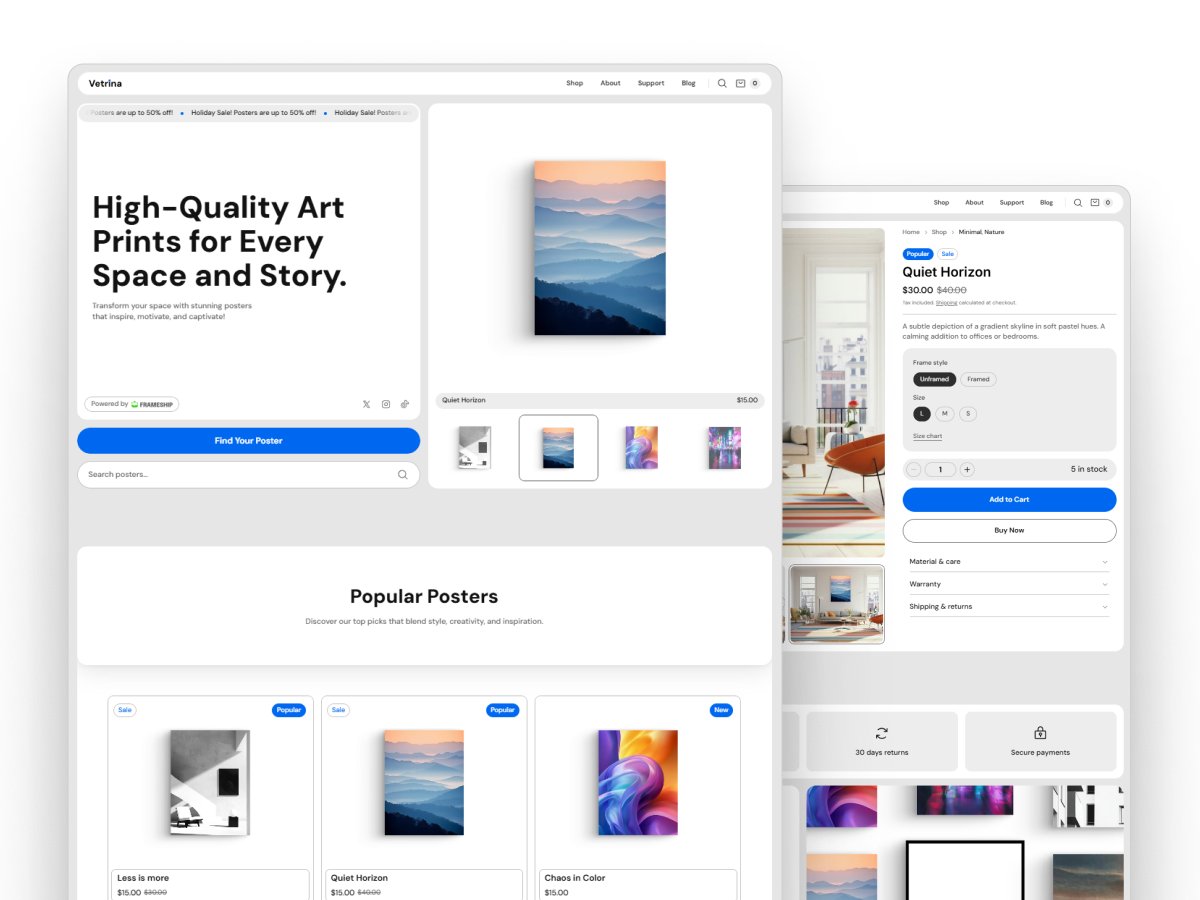 Introducing Vetrina, my new e-commerce <a href="/framer/">Framer</a> templates! 🛒

Launch your online store effortlessly with seamless <a href="/Shopify/">Shopify</a> integration, powered by Frameship Plugin by <a href="/insertframe/">Insert Frame</a> ✨

➜ Preview: vetrina.framer.website

➜ Get it here: thaer.shop/templates/vetr…