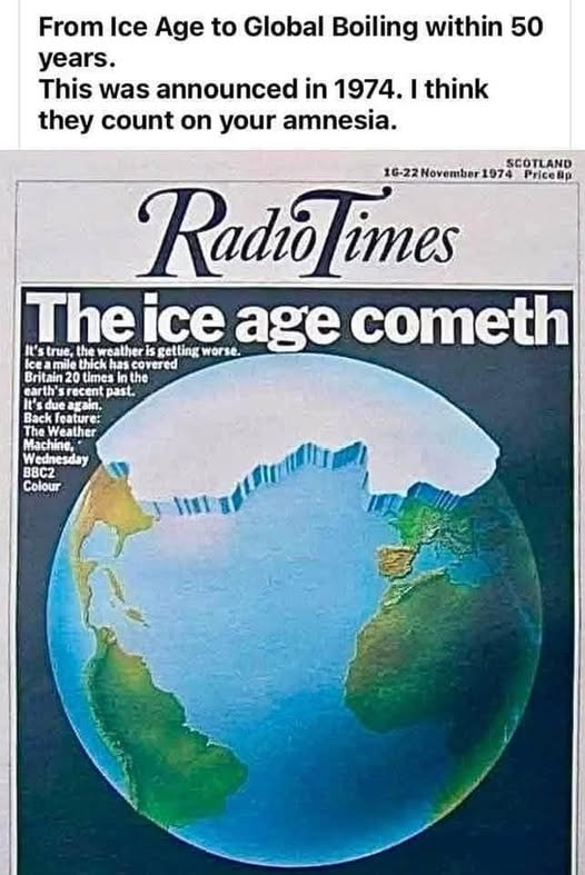Antipolluters's tweet photo. THE CLIMATE CHANGE SCAM STARTED IN 1974
..and they've lied to us ever since, hoping we forget their lies.
#NetZeroLies #ClimateScam https://t.co/fOqLC4bd6r