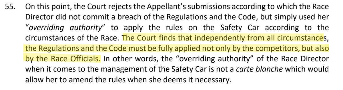 F1WDC2021's tweet photo. In Jan '24, the @fia ultimate authority on regulation interpretation (the ICA) ruled that a Race Director must 'fully apply' the Safety Car regulations. Something that FIA admit did NOT happen at #AD2021.

ICA confirmed that they have the power to change a classification and would apply to 'very restrictive circumstances'.

We need AD21 referred to ICA so they can decide whether those restrictive circumstances apply to AD21

Sign the petition : https://t.co/AnZsqMUdPD

#F1xed #F1