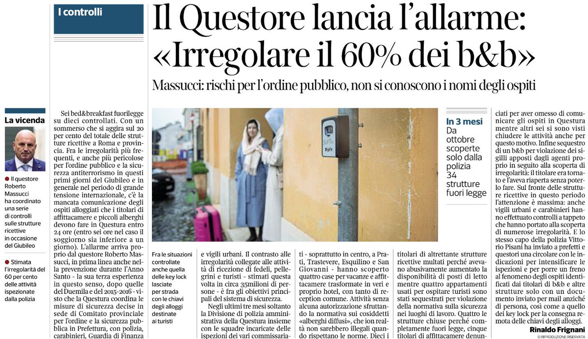 gdt62's tweet photo. Allarme @QuesturaDiRoma “Irregolare il 60% dei b&amp;b” via @Corriere @corriereroma 

@Roma @PLRomaCapitale @gualtierieurope 

#Roma #Giubileo2025 #Giubileo #bedbreakfast #b&amp;b https://t.co/LJ8MnP0nie