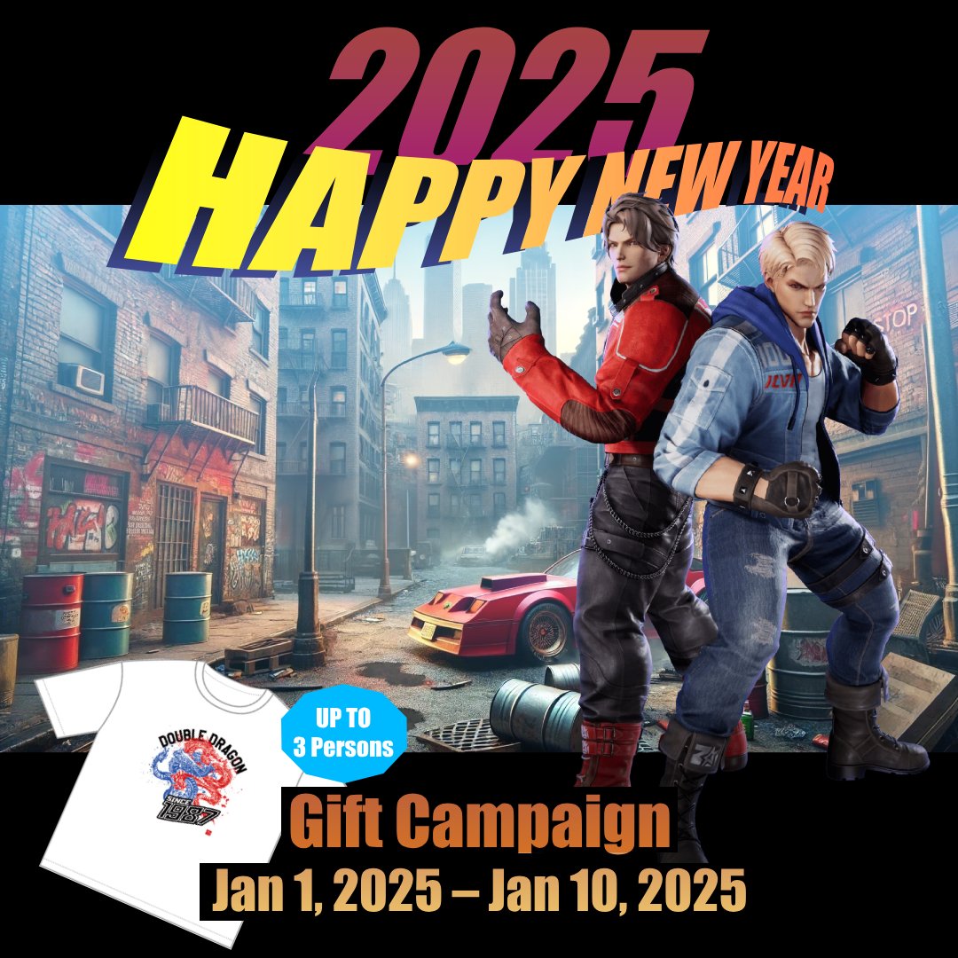 🎍 New Year's Giveaway 🎍
Double Dragon Revive Gift Campaign Now Live!
Win rare items not available for sale! 🐉

▼ Entry:
① Follow this account
② Retweet this post

▼ Entry Deadline:
Jan. 10th at 11:59 PM (JST)

▼ Official Website:
arcsystemworks.jp/ddrev/en/

#DDRev