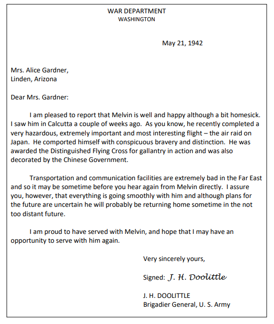 DoolittleNet's tweet photo. On May 21, 1942 Jimmy Doolittle wrote a letter to Alice Gardner, mother of Melvin Gardner.
Letter included #jimmydoolittle #writealetter #letter #doolittleraider #doolitteraid https://t.co/UsjCNk1AO2