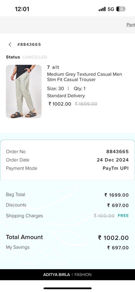 jitendavda's tweet photo. @pantaloonsindia @AdityaBirlaGrp 

Without any prior intimation why have you cancelled this confirmed order ??

I need the same product asap. https://t.co/RwLt4Zt7HI