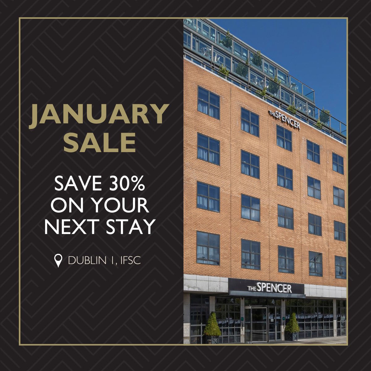 The Spencer Hotel’s January Sale is here!

30% off overnight stays in the heart of Dublin’s vibrant cityscape. 

Book here -  thespencerhotel.com/january-sale
#TheSpencerHotel #DublinStay #LuxuryHotel
