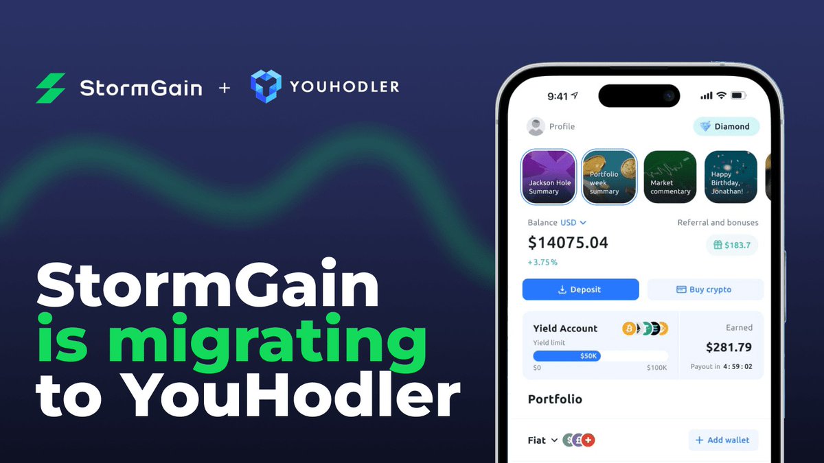 ⚠️ StormGain is Migrating to YouHodler

We'd like to announce that on 13 January 2025, StormGain will migrate its operations to a platform powered by YouHodler. This collaboration brings you even more features, including access to fiat currencies.

🔐 What’s happening to your