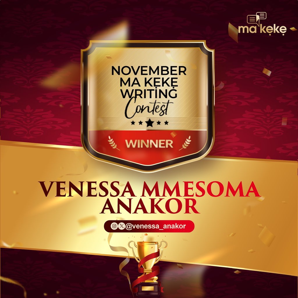 gemspread_pub's tweet photo. We have our WINNERS for the Ma Kẹkẹ Writing Contest (November 2024)🥳🥳🥳🥳.
Winner @vanessa_anakor
1st runner up @ucakery
2nd runner up @tolu_fabusiwa
Be on the lookout for this month’s Ma Kẹkẹ writing contest… Coming soon 😌
#makeke #writingcontest #writeandwin https://t.co/uiSyig5mkG