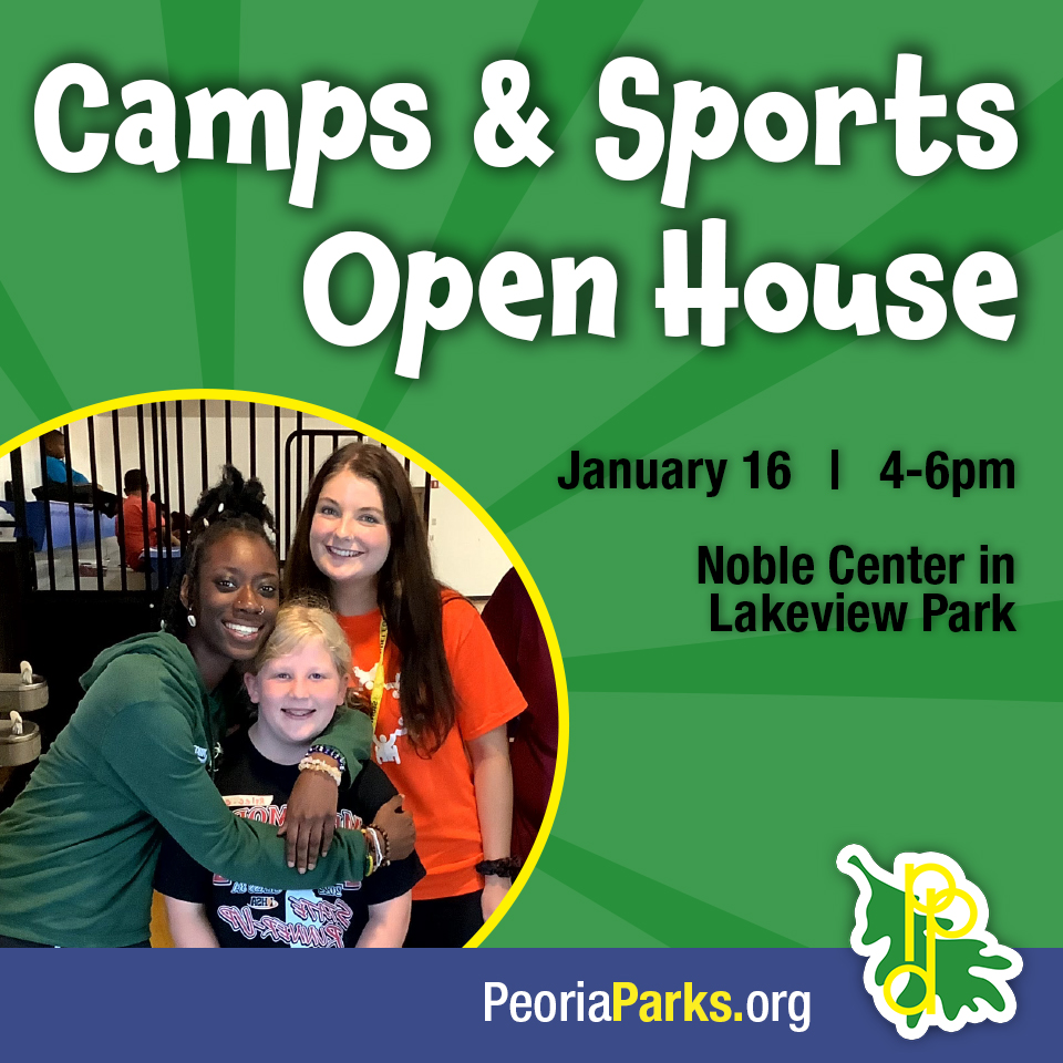 PeoriaParkDist's tweet photo. 📅 Save the Date! Camps &amp; Sports Open House 🏕️⚽

🌟 Date: January 16, 2025
🌟 Time: 4 PM - 6 PM
🌟 Location: Noble Center

🎉 Don’t forget: Attendees can enter a raffle to win a $150 camp credit!

For more details, visit https://t.co/xrAucGcIQg. 🌟 https://t.co/d2HZGnY2Wx