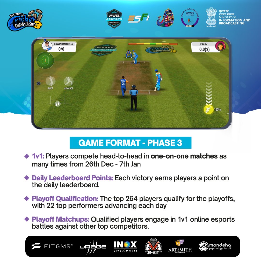 Register NOW!!

WESC25 - WCC3 (Phase 3)

Download the game wcc3.onelink.me/dToA/gd5faov7 &amp; start playing

#wcc3 #wesc25 #esports #indianesports #waves25 #cricket

<a href="/AshwiniVaishnaw/">Ashwini Vaishnaw</a> <a href="/mansukhmandviya/">Dr Mansukh Mandaviya</a> <a href="/khadseraksha/">Raksha Khadse</a> <a href="/MIB_India/">Ministry of Information and Broadcasting</a> <a href="/WAVESummitIndia/">WAVES India</a> <a href="/PTUshaOfficial/">P.T. USHA</a> <a href="/Worldcrickchamp/">World Cricket Championship 3</a> <a href="/S8ulesports/">S8UL</a>