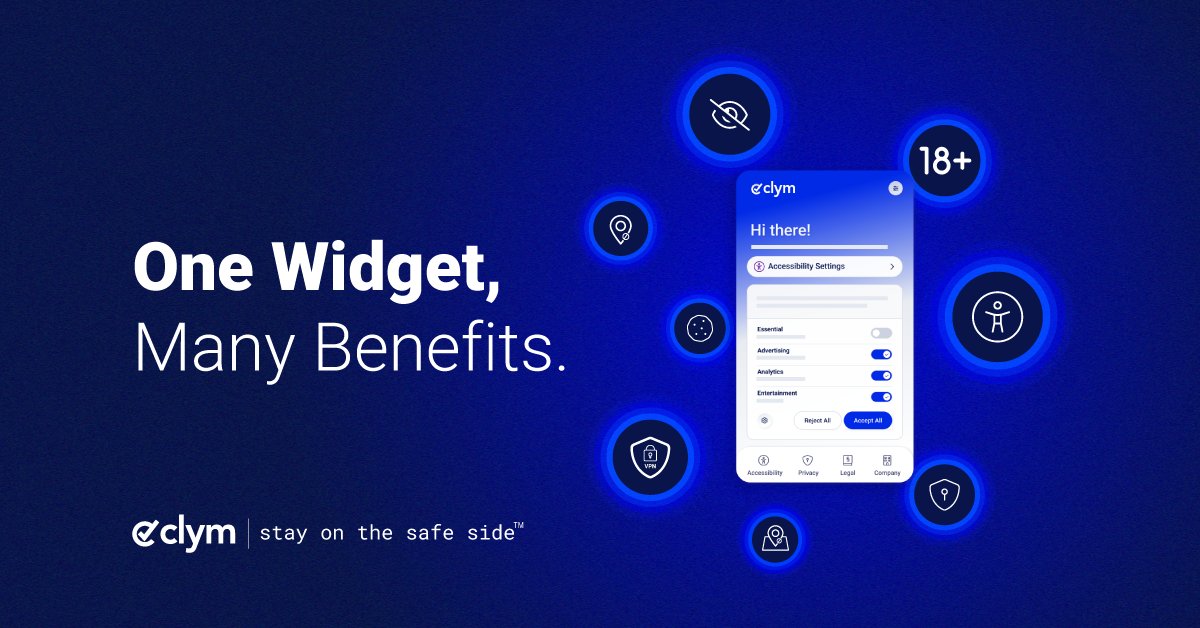 Clym's widget combines Data Privacy, Age Gating, Website Accessibility, and more – including Geo-Restriction and VPN Blocking. 

A one-stop solution for your compliance needs!

See how it works ➡ hubs.li/Q02-HxHW0

#WebsiteCompliance #VPNBlocking #DataPrivacy