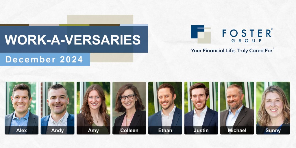 Shout out to these eight employees celebrating Work-a-versaries in December!🎉 Thank you for your loyal dedication to Foster Group and serving our clients!! 💙