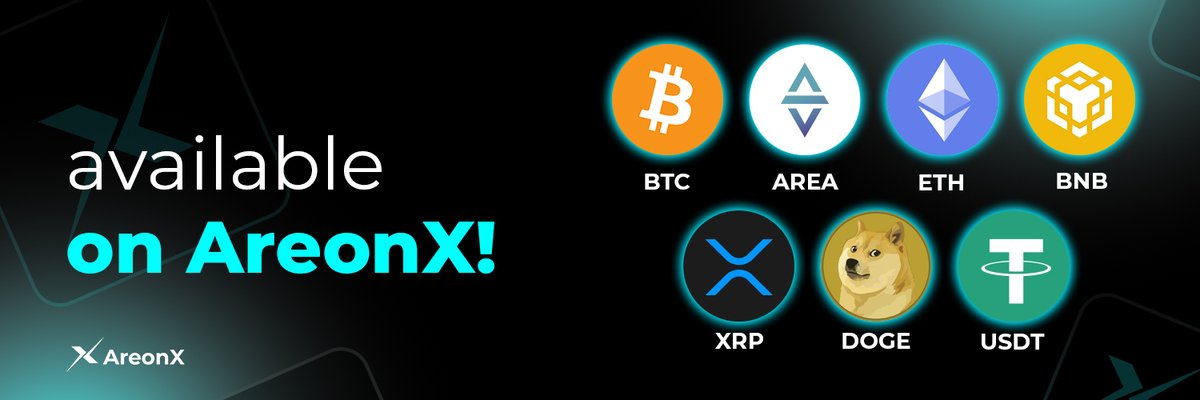 On #AreonX, you can easily do transactions with #BTC, #ETH, #AREA, #XRP,  #BNB, #DOGE, and #USDT directly from your account! 🚀

Open your AreonX account now and start trading with ease!