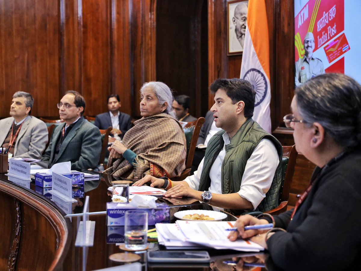 Participated in a productive meeting with Finance Minister Smt <a href="/nsitharaman/">Nirmala Sitharaman</a> Ji to discuss Capex requirements of <a href="/IndiaPostOffice/">India Post</a> as it steadily marches on to the path of a significant turnaround as a customer-friendly, digitised logistics company. 

Happy to share that the GOI is