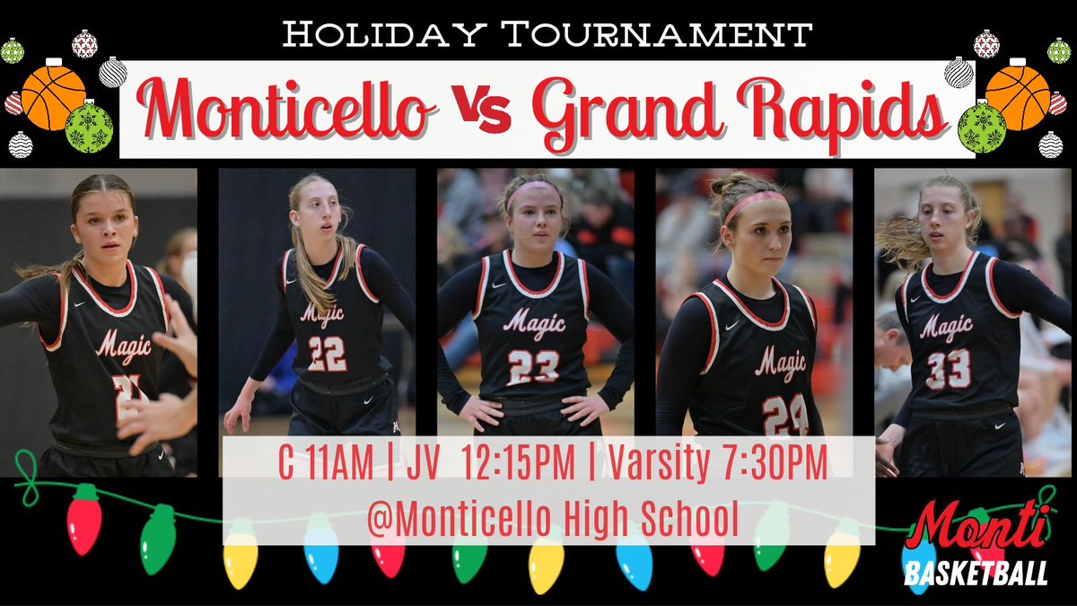 🚨🏀 GAMEDAY 🏀🚨
🆚️ Grand Rapids
📍 Monticello High School 
⏰️ C 11AM | JV 12:15PM  | Varsity 7:30PM
📺 fan.hudl.com/usa/mn/montice…