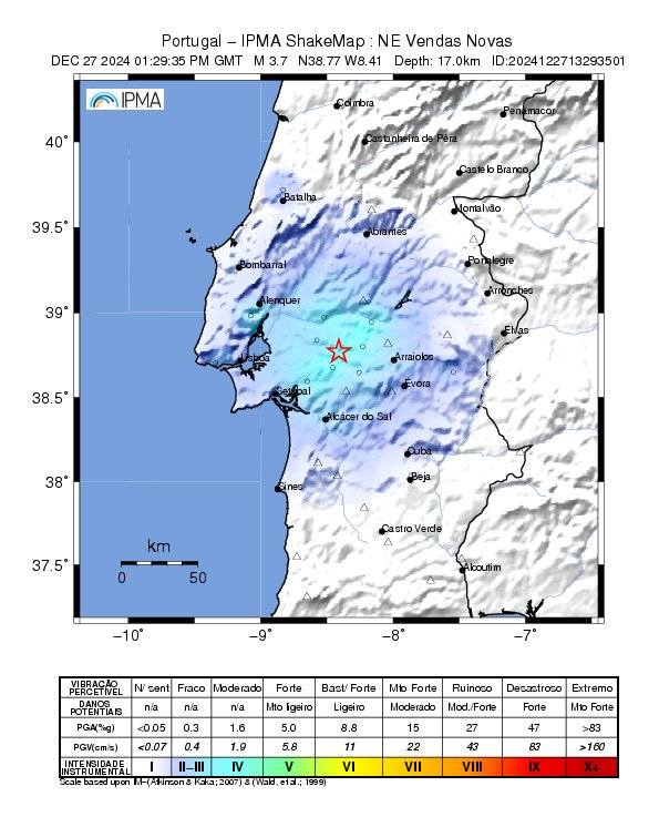 SISMO 3.7 - VENDAS NOVAS
De acordo com informação do IPMA hoje (27/12), pelas 13:29 (hora local), foi registado nas estações da Rede Sísmica do Continente, um sismo de magnitude 3.7 (Richter) e cujo epicentro se localizou a cerca de 12 km a Norte-Nordeste de Vendas Novas.
