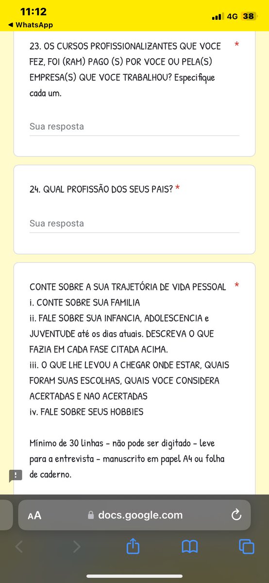fui me candidatar pra uma vaga de emprego e a mulher mandou esse questionário 😂😂😂 vai ficar querendo amore