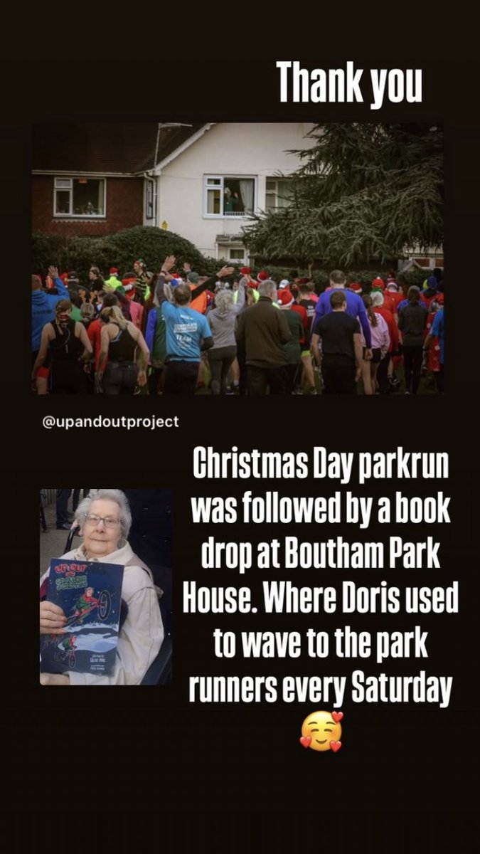 Christmas day parkrun was followed by an activity book drop at Boutham Park House. It backs on to the parkrun and it’s where Doris used to wave to the runners every Saturday 🥰 #loveparkrun #upandout 

Thanks again to those who contributed towards the Christmas drop this year. 💞