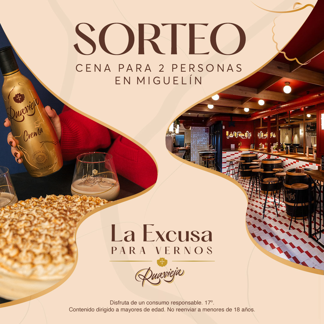 ¡Tenemos la EXCUSA perfecta para una noche deliciosa con tus amigos! 😋

‼️🍽️ SORTEAMOS una cena para 2 personas que terminará con una sobremesa de postres Ruavieja en Taberna Miguelín.

🔁 RT
✅ Síguenos
💬 Comenta diciéndonos una excusa para ganar el premio