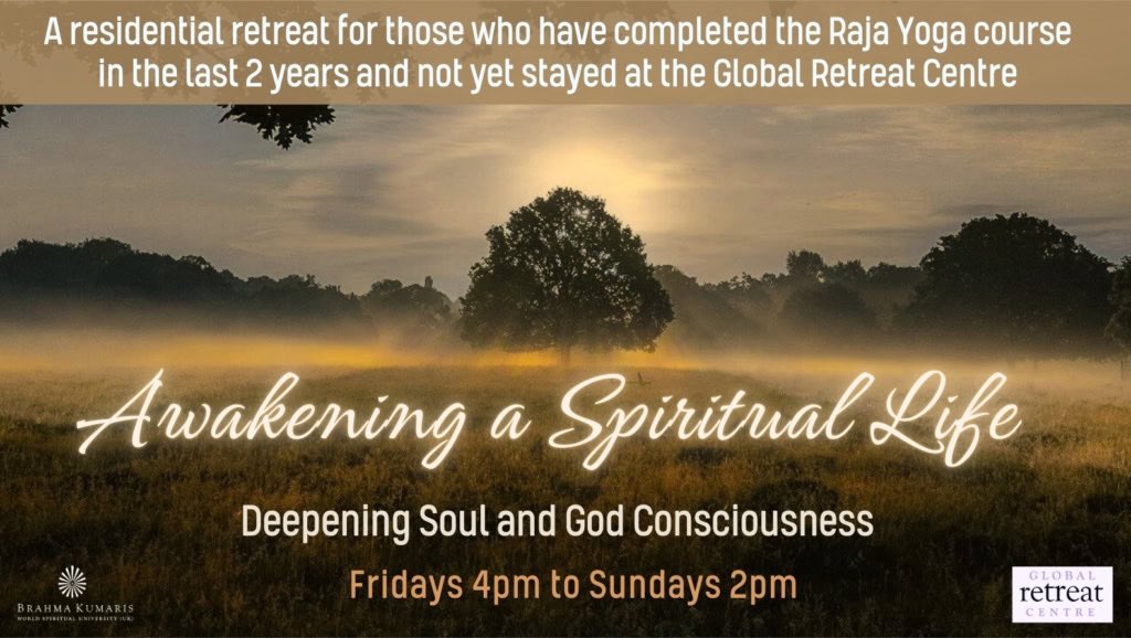 Awakening a Spiritual Life
Deepening Soul✨&amp; God Consciousness

A Weekend Retreat <a href="/grcoxford/">GlobalRetreat Centre</a> to help spiritual journey of those who have completed the #RajaYoga meditation 🧘🏾course in the last 2years. 
RSVP: booking@globalretreatcentre.org 

#FreeEvent
#NewBeginnings 
#NewYear