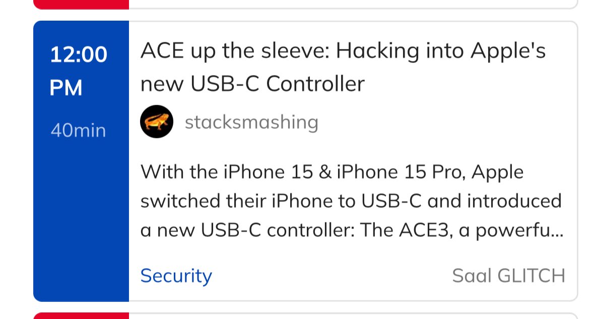 In 50 minutes I’ll present some awesome hardware hacking on Apple’s new USB-C controller at #38c3 - would love to see you there!