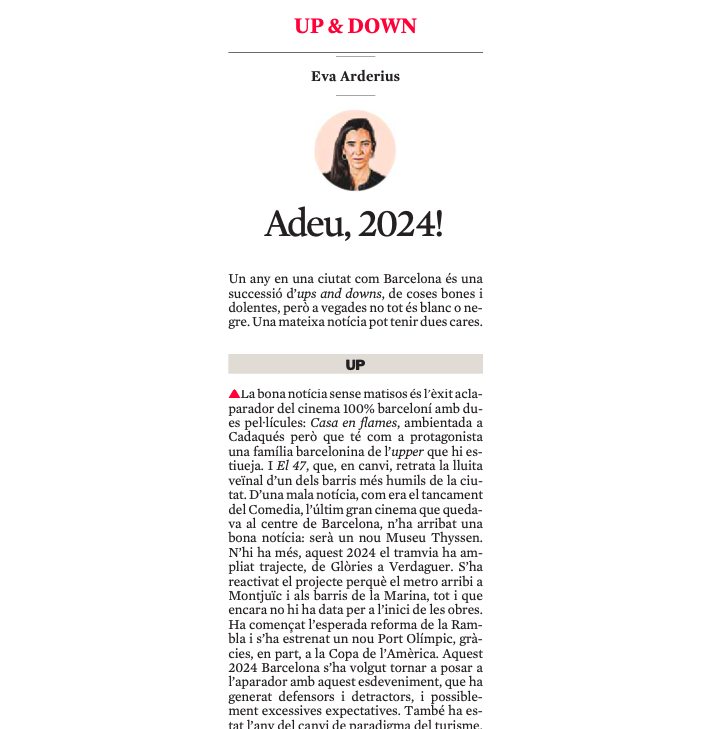Barcelona Turisme (@barcelonaturism) on Twitter photo Ens acomiadem del 2024, l’any del canvi de paradigma turístic. De "Visit Barcelona" a "This is Barcelona", amb consens per gestionar millor. Un bon any per recordar i avançar. Llegiu l'article d' <a href="/evaarde/">Eva Arderius</a> ➡️tuit.cat/t5nnk
<a href="/BarcelonaTurism/">Barcelona Turisme</a> <a href="/bcn_ajuntament/">Ajuntament de Barcelona</a> <a href="/CambraBCN/">Cambra de Comerç de Barcelona</a> Ens acomiadem del 2024, l’any del canvi de paradigma turístic. De "Visit Barcelona" a "This is Barcelona", amb consens per gestionar millor. Un bon any per recordar i avançar. Llegiu l'article d' <a href="/evaarde/">Eva Arderius</a> ➡️tuit.cat/t5nnk
<a href="/BarcelonaTurism/">Barcelona Turisme</a> <a href="/bcn_ajuntament/">Ajuntament de Barcelona</a> <a href="/CambraBCN/">Cambra de Comerç de Barcelona</a>