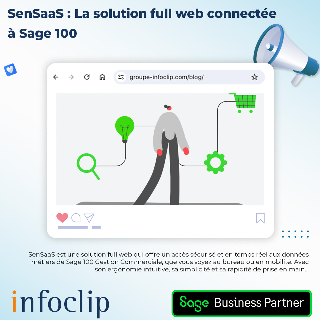 🚀 SenSaaS : la solution web connectée à Sage 100
🌐 Vos données Sage 100 en temps réel
📊 Vision 360° : produits, clients, devis, commandes... 
🎯 Idéal pour les commerciaux 
groupe-infoclip.com/blog/sensaas-l…

#SenSaaS #Sage100 #Productivité #Innovation #Mobilité