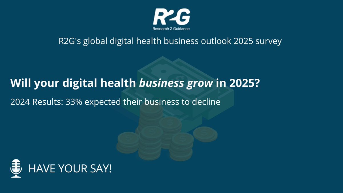 R2G wants to know: Will your digital health business #grow 2025? Are you planning to #hire new employees? How will the digital health market develop in 2025?

👉 Share your opinion in the R2G Global #DigitalHealth #Business #Outlook 2025 Survey here: lnkd.in/dz859uJS