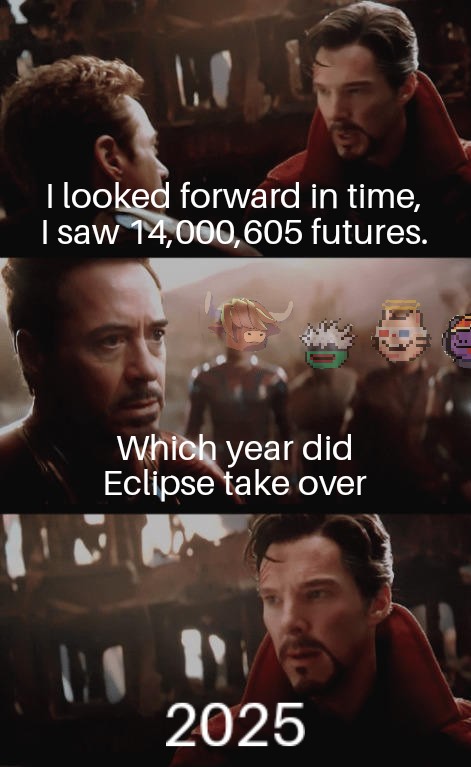 GojoReality's tweet image. The dawn of a new Era

Seen into 14millon futures and they all point to Eclipse taking over 2025

The tech is #teching, the community are more united than ever before. And the team are working relentlessly to deliver the best product.