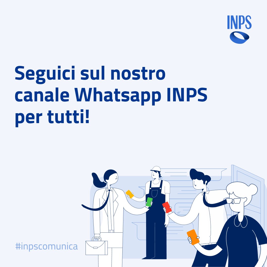 INPS_it's tweet photo. Seguici sul nostro canale #WhatsApp "INPS Per Tutti"!
๐ฒAttiva le notifiche e rimani sempre aggiornato sui nuovi servizi e prestazioni #INPS.
๐ https://t.co/EtOw6N8DON
#WhatsINPS #INPSWhatsApp #INPSPerTutti https://t.co/nv63NwcpZz
