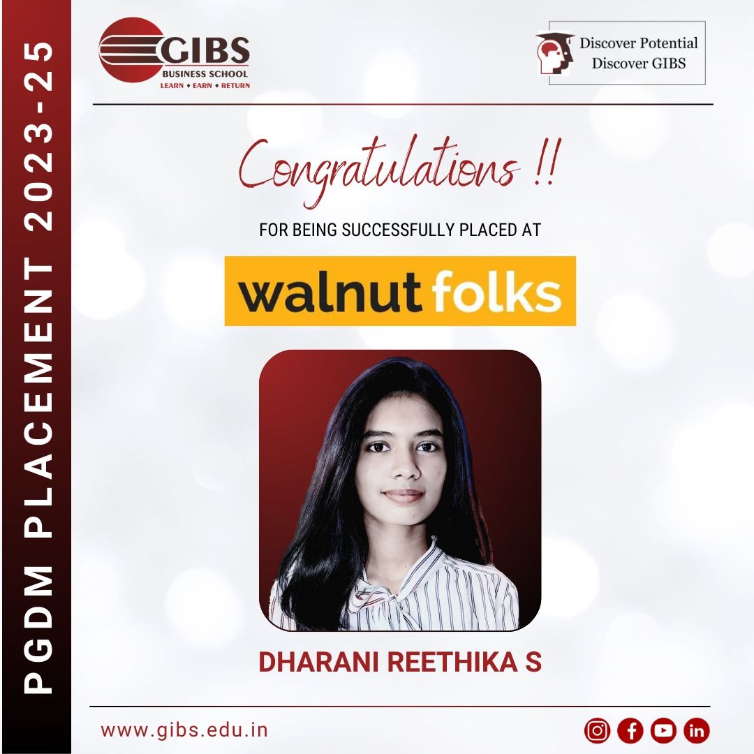 GIBSBSchool's tweet image. 🎉𝐆𝐈𝐁𝐒 𝐁𝐮𝐬𝐢𝐧𝐞𝐬𝐬 𝐒𝐜𝐡𝐨𝐨𝐥 proudly congratulates 𝐃𝐡𝐚𝐫𝐚𝐧𝐢 𝐑𝐞𝐞𝐭𝐡𝐢𝐤𝐚 𝐒!  for being successfully placed at  𝐖𝐚𝐥𝐧𝐮𝐭 𝐅𝐨𝐥𝐤𝐬!🎉

🔗Learn more buff.ly/4eYQl7h

✨ Discover Potential, Discover GIBS ✨

#GIBS #GIBSBangalore #PGDMPlacements