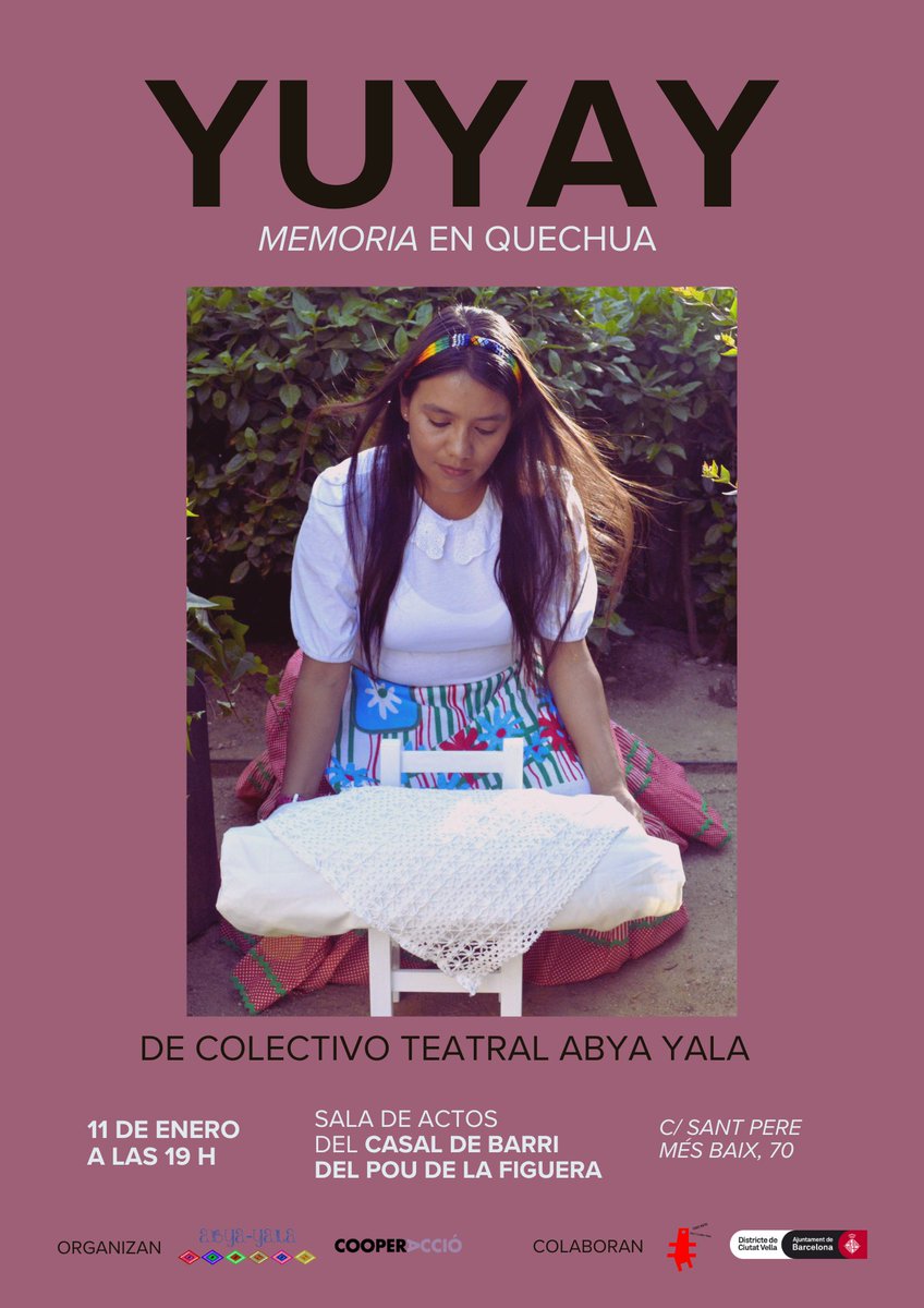 🎭 ¡El 11/01 te invitamos al teatro!
👉🏽 YUYAY es una obra que nos cuenta la historia real de la actriz colombiana Eddy Laverde en la que nos invita a reflexionar sobre el conflicto colombiano
📍19H en el Casal de Barri del Pou de la Figuera
✍🏼 Inscríbete: docs.google.com/forms/d/e/1FAI…
