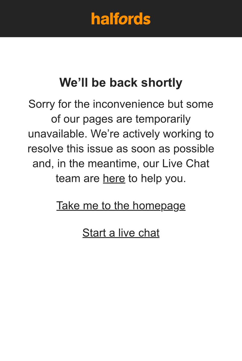 JoYearley's tweet photo. @Halfords_uk hi. Is there an issue with your website at the moment? I am trying to checkout, but keep getting this respone https://t.co/hBrWxjq6jM