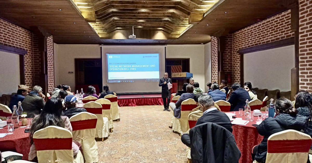 Freedom Forum (@forumfreedom) on Twitter photo <a href="/NepalNHRC/">NHRC Nepal</a> <a href="/sanjeebzee/">Sanjeeb Ghimire</a> <a href="/sigdelsantosh/">Santosh Sigdel</a> Chair of Digital Freedom Coalition, <a href="/merobabu/">Babu Ram Aryal</a>, emphasized that the provision in the bill requiring all digital platforms to register in Nepal for operation could limit innovation and restrict fundamental rights. <a href="/NepalNHRC/">NHRC Nepal</a> <a href="/sanjeebzee/">Sanjeeb Ghimire</a> <a href="/sigdelsantosh/">Santosh Sigdel</a> Chair of Digital Freedom Coalition, <a href="/merobabu/">Babu Ram Aryal</a>, emphasized that the provision in the bill requiring all digital platforms to register in Nepal for operation could limit innovation and restrict fundamental rights.