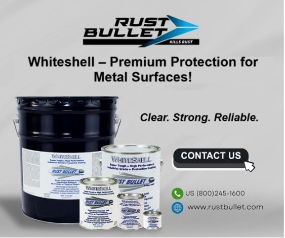 rustbullet's tweet image. Whiteshell is a clear metal coating designed to protect, enhance, and extend the life of your metal surfaces. It provides exceptional resistance against rust, corrosion, chemicals, &amp;amp; wear while maintaining a clean, polished look. rustbullet.com/product/whites…
#MetalProtection #RustFree